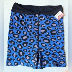 NWT FP Movement Blue Leopard Bike Shorts, Size Large, Athletic, Athleisure